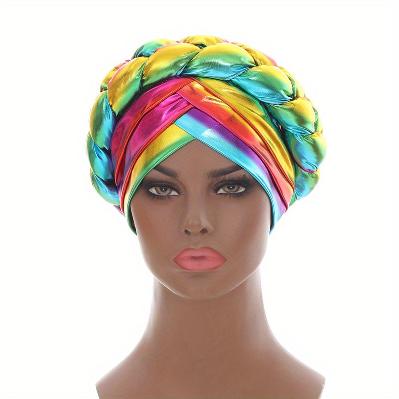 Colorful Hot Stamping Turbans Three Layer Bright Head Wraps Twist Braid Bonnet