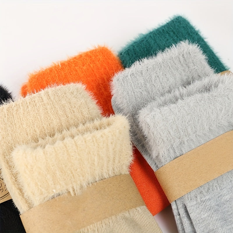 5 Pairs Fuzzy Solid Socks Warm Mid Tube Women's Stockings