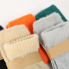 5 Pairs Fuzzy Solid Socks Warm Mid Tube Women's Stockings