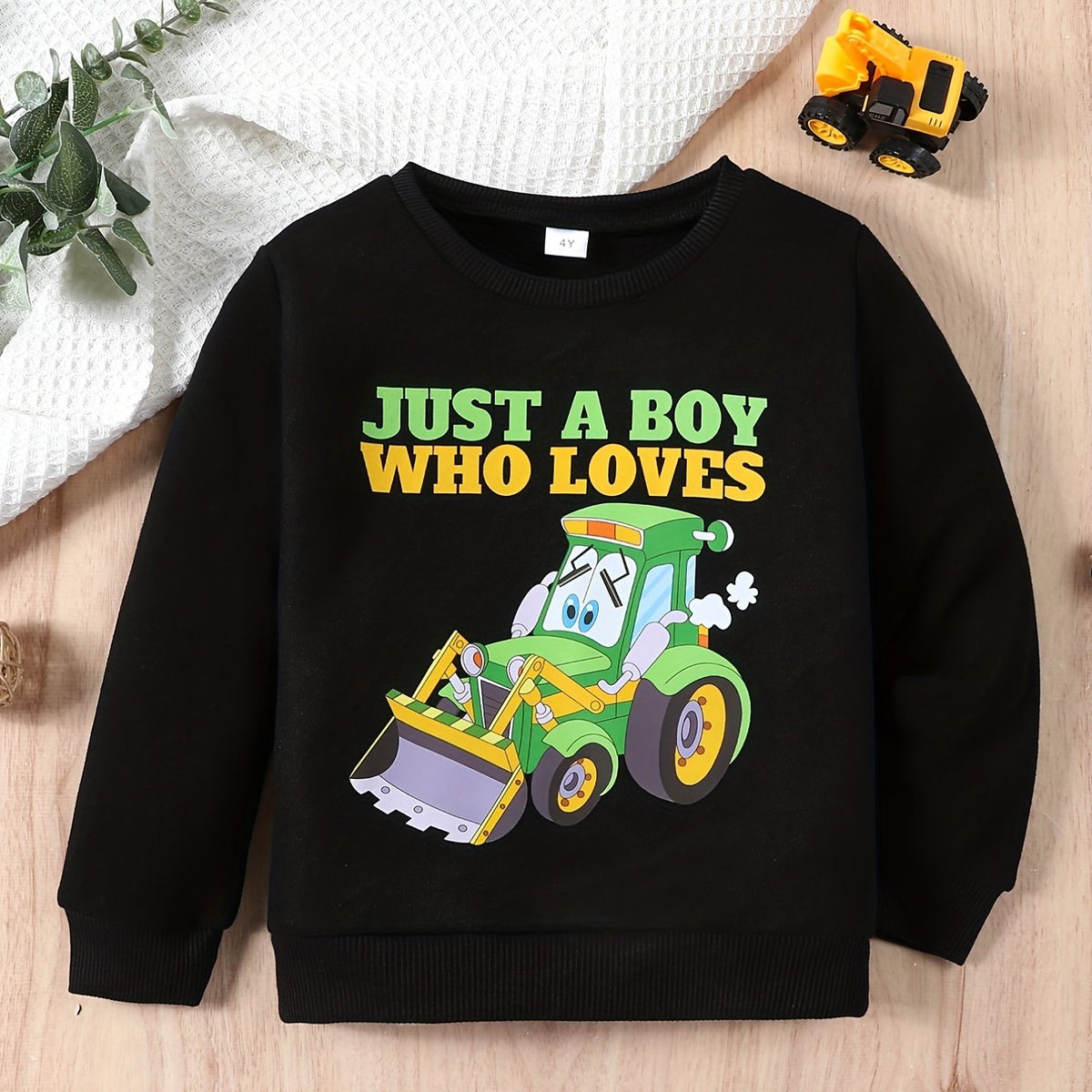 Excavator Pattern Kid's Thermal Sweatshirt Long Sleeve Top
