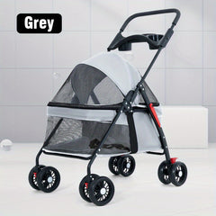 Folding Dog Stroller with Cup Holder & Mesh Window