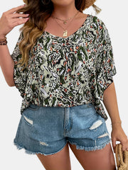  Allover Print Flutter Sleeve V Neck Blouse