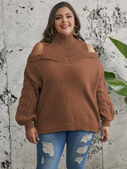  Cold Shoulder Jacquard Sweater Women's Plus Casual Knitwear Tops