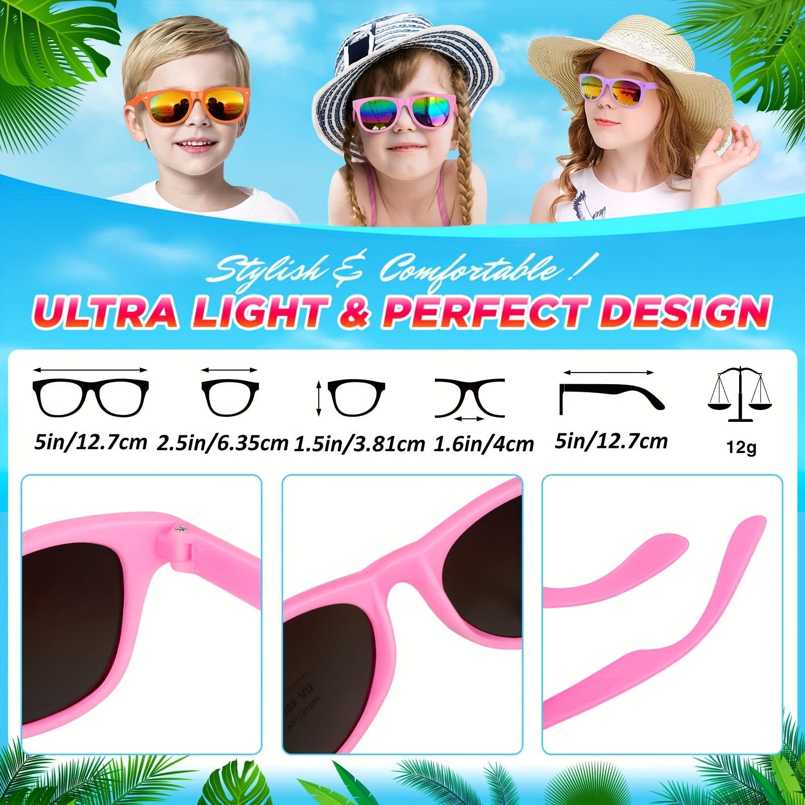 12 Kids' Neon Sunglasses UV400 Protection Pool Party Favors