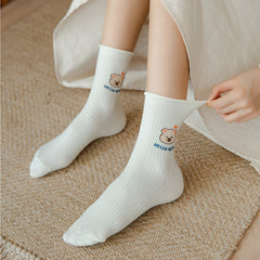 5 Pairs Teddy Bear Crew Socks Mixed Pattern Textured Pack