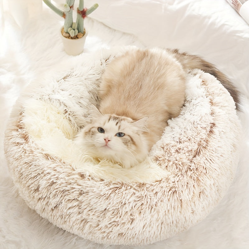 Plush Pet Bed With Non Slip Bottom - Warm and Comfortable Cat Naps