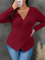  Colorblock Cross V Neck Knit Top Long Sleeve