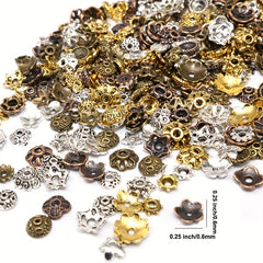 100pcs Antique Silver Bead Hats with Flower Bead Hats DIY Accessorie