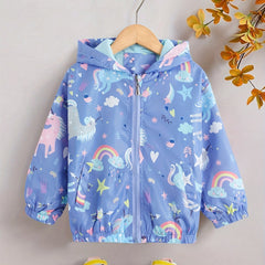 Girls' Unicorn Rainbow Print Hooded Jacket Spring Autumn Kids