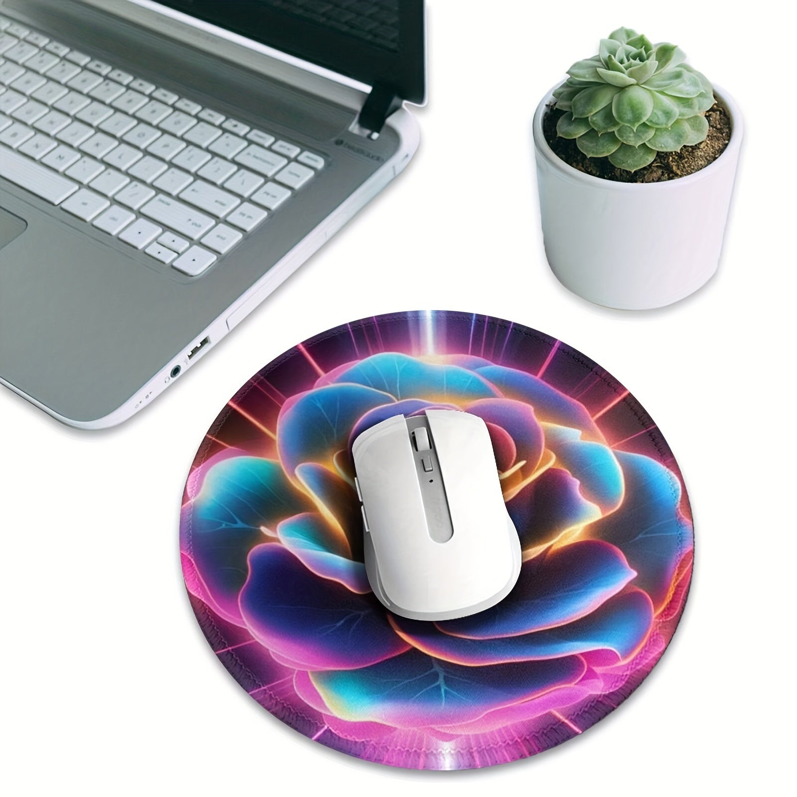 Rose Pattern 20x20cm Round Mousepad Home Office Rubber Lock Non slip Mousepad