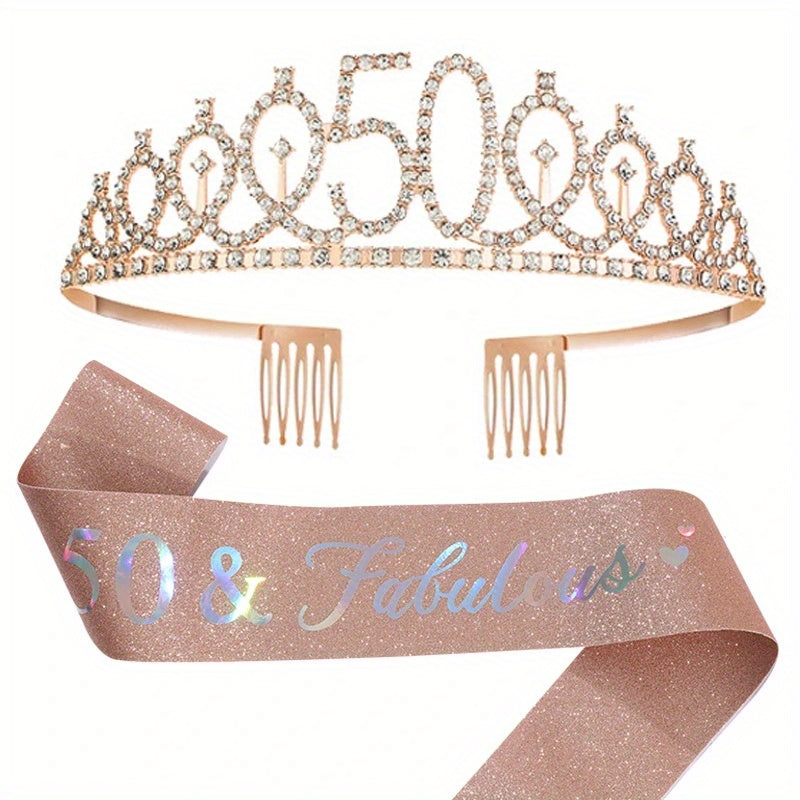Birthday Party Crown Set Rhinestone Tiara Decoration