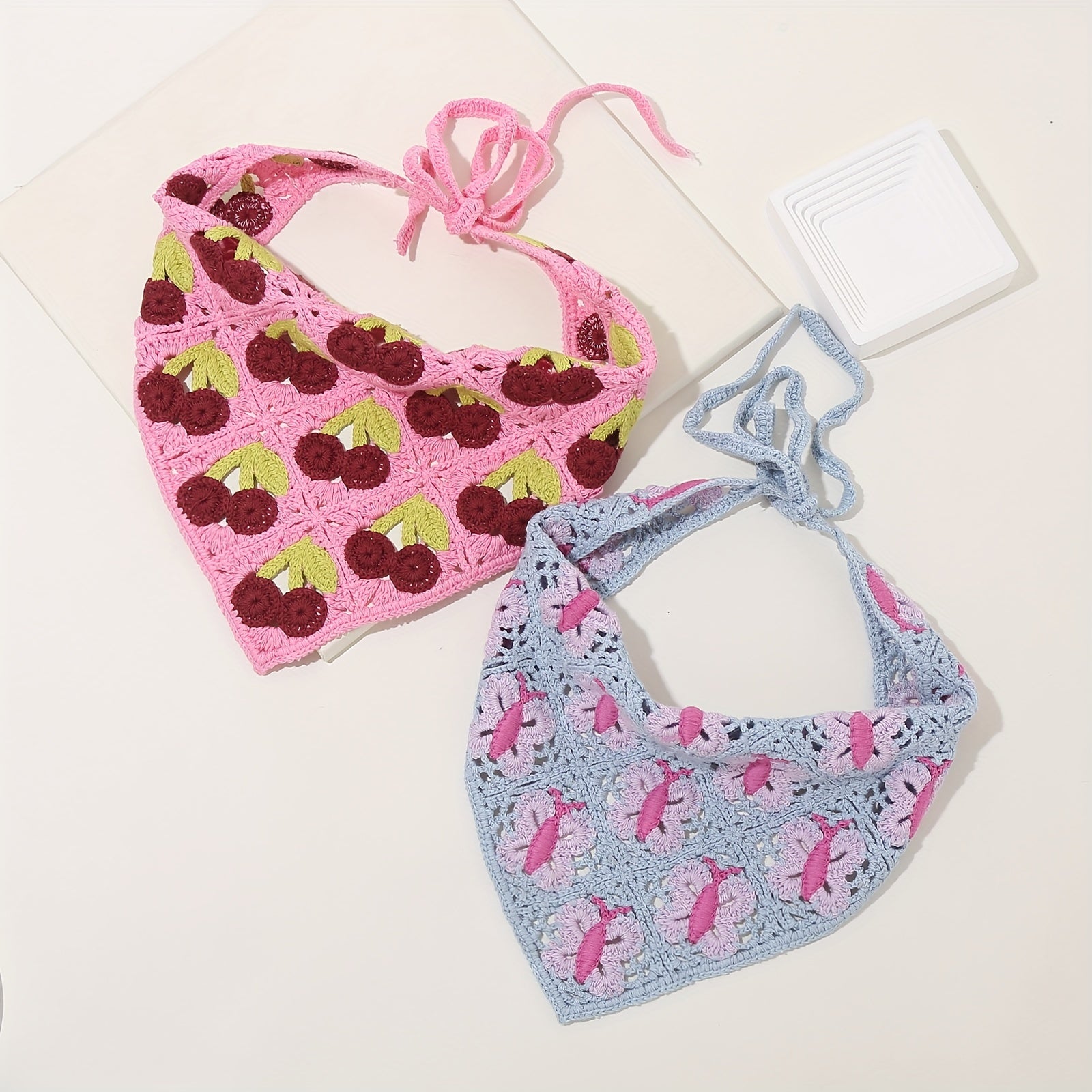 Cherry Pattern Head Scarf Crochet Headband Hair Band Knitting Head Bundle