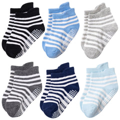 6 Pairs Toddler Baby Socks Stripes & Solid Cotton Ankle Socks