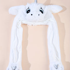 Colorful Unicorn Cartoon Hoodie Hat Warm Hooded Scarf Animal Ear Plush Hat Glove