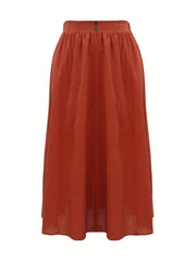 Women's Plus Button Decor Elastic Waist Solid Maxi Skirt