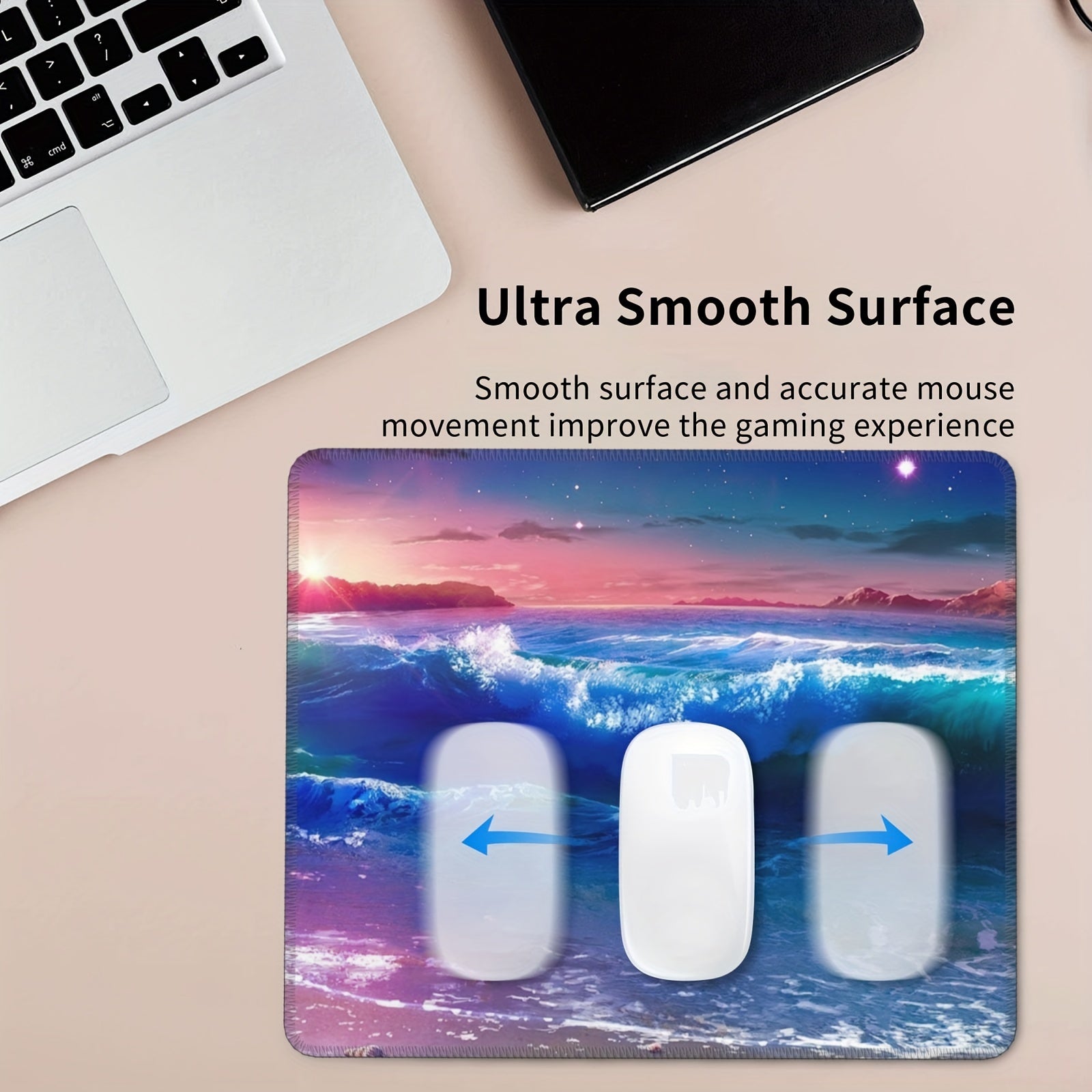 Wave Pattern Square Mouse Pad, Sewn Edge, Desktops, Laptops, Gaming