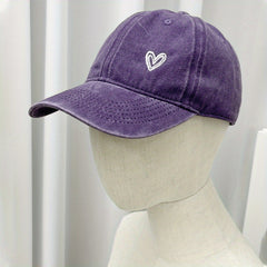 Vintage Washed Cowboy Baseball Cap with Heart Embroidery
