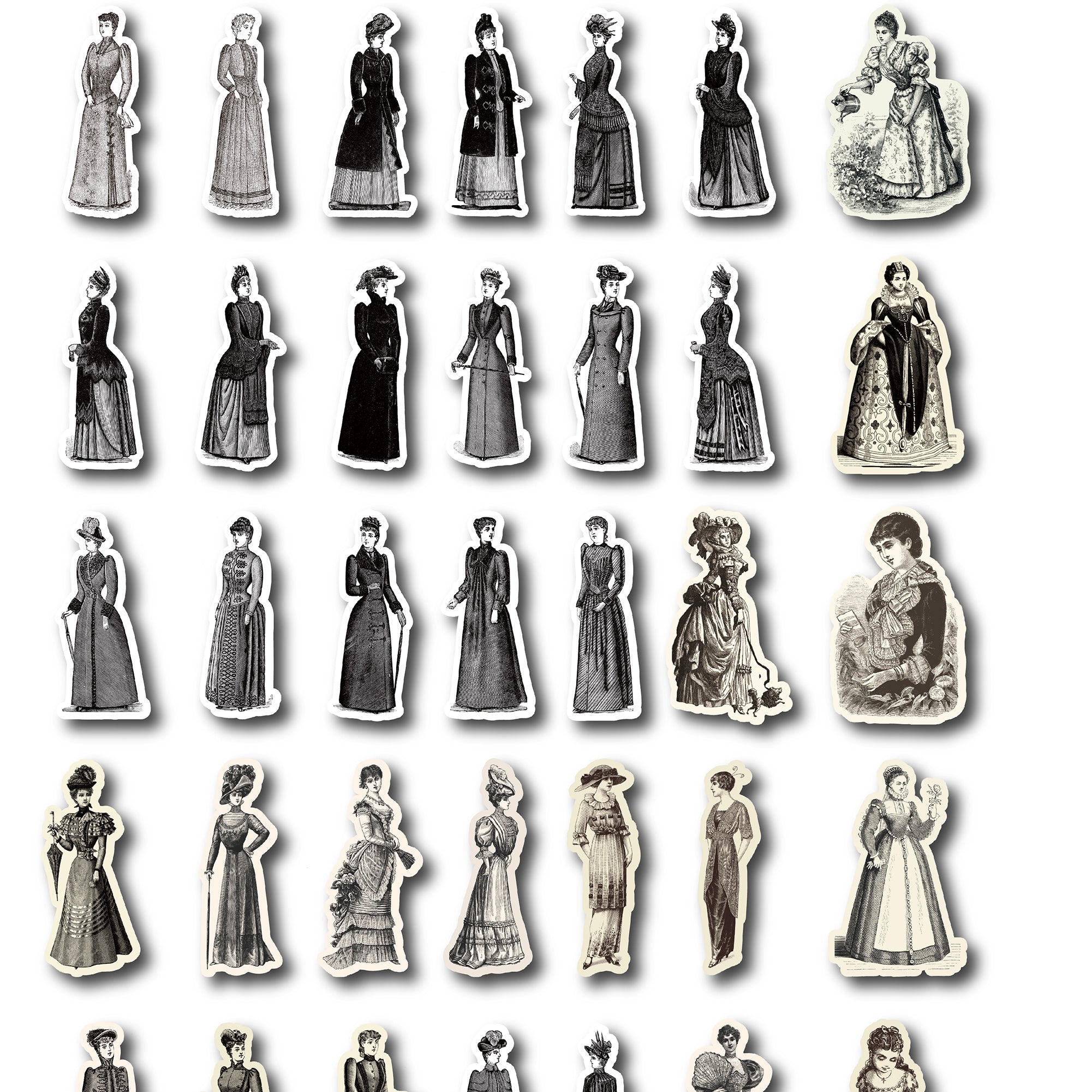 50pcs Vintage Character Stickers Waterproof for Scrapbooking Journals & Crafts