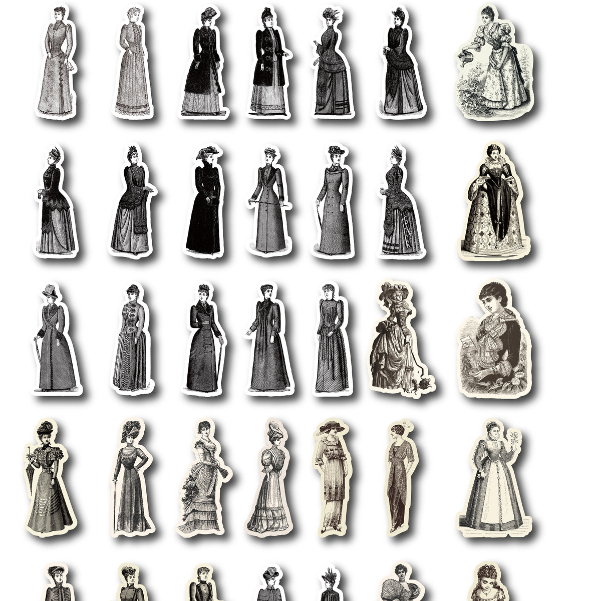 50pcs Vintage Character Stickers Waterproof for Scrapbooking Journals & Crafts