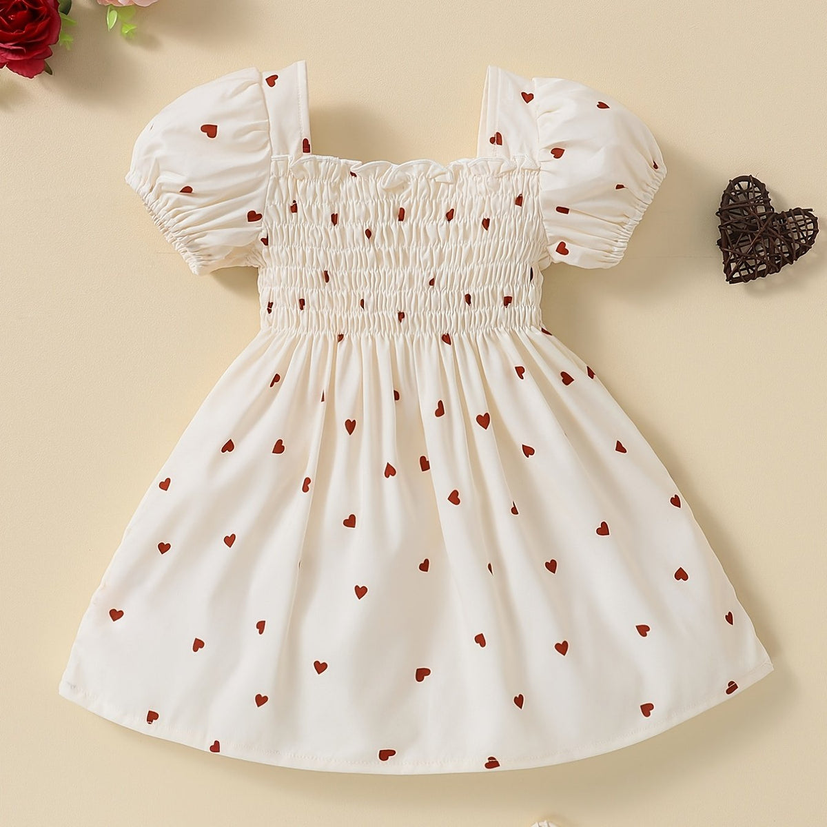Girls Puffy Sleeve Heart Graphic Tutu Dress