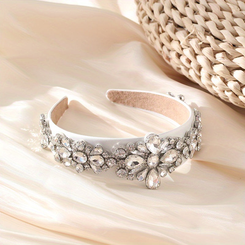 Baroque Rhinestone Flower Headband Crystal Padded Hair Band Vintage Headdress