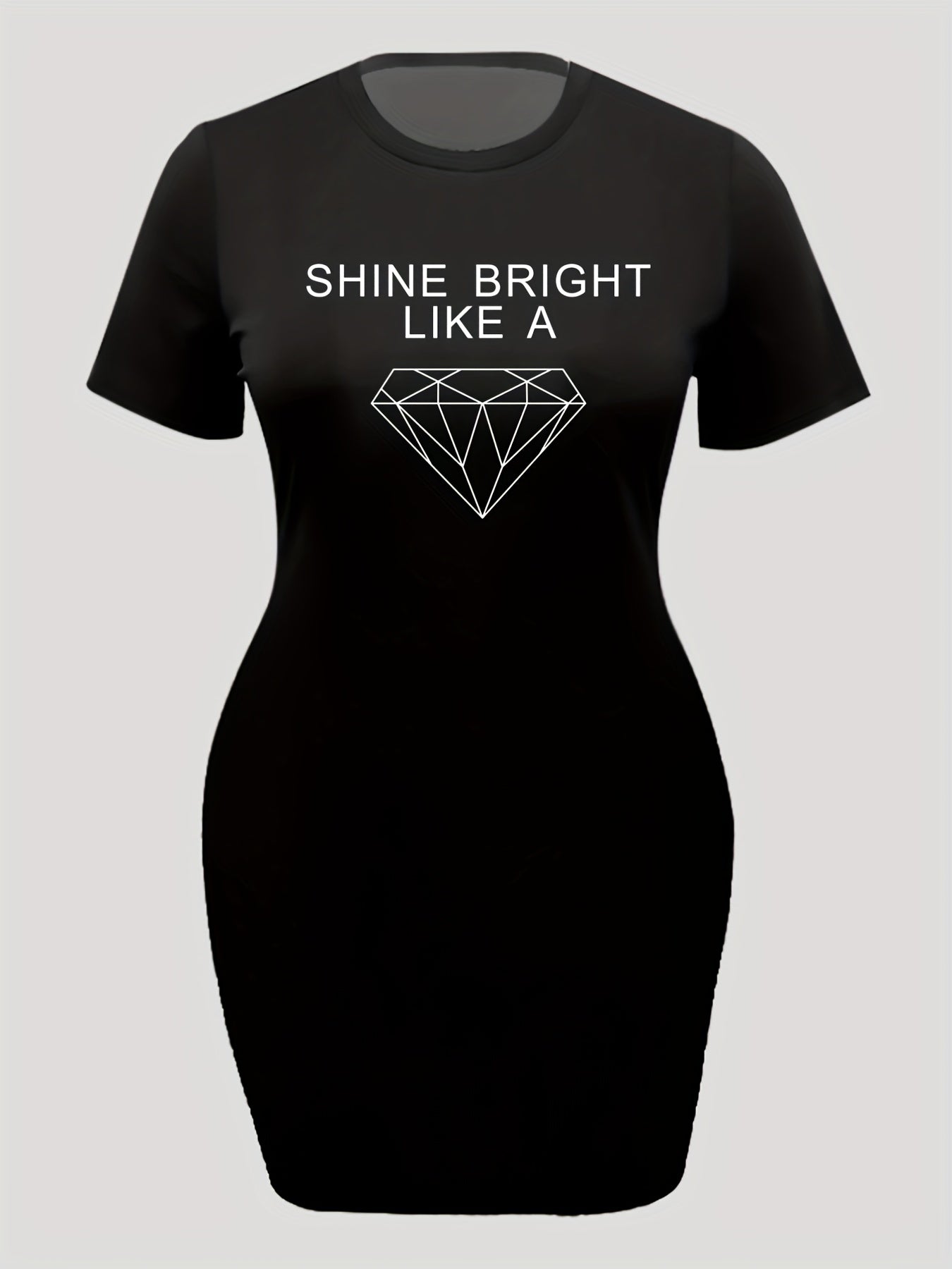  Diamond & Letter Print Round Neck Tee Dress