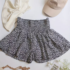 Boho Ditsy Floral Print Skorts Shorts Casual High Waist Ruched Summer Shorts