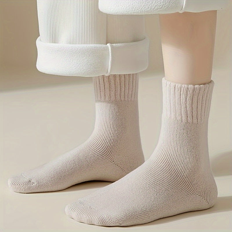 4 Pairs Solid Socks Comfy & Warm Mid Tube Women's Stockings