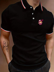 Men's Cartoon Head Polo Shirt Casual Breathable Short Sleeve S