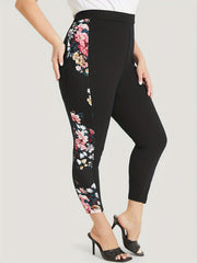  Colorblock Floral Print High Rise Crop Leggings