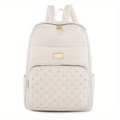 Studded Decor Backpack Quilted Schoolbag Lightweight Travel Daypack