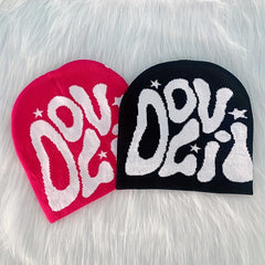 Y2K Knitted Beanie Hip Hop Letter Jacquard Warm Skull Cap