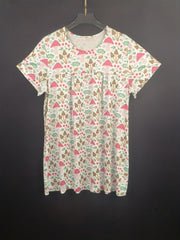  Mushroom & Leaf Print Dress Short Sleeve