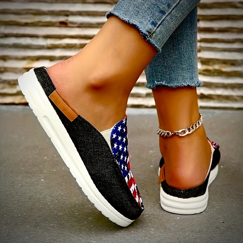 Women's Flag Pattern Slip On Flat Shoes Lightweight Casual Outdoor Shoes
