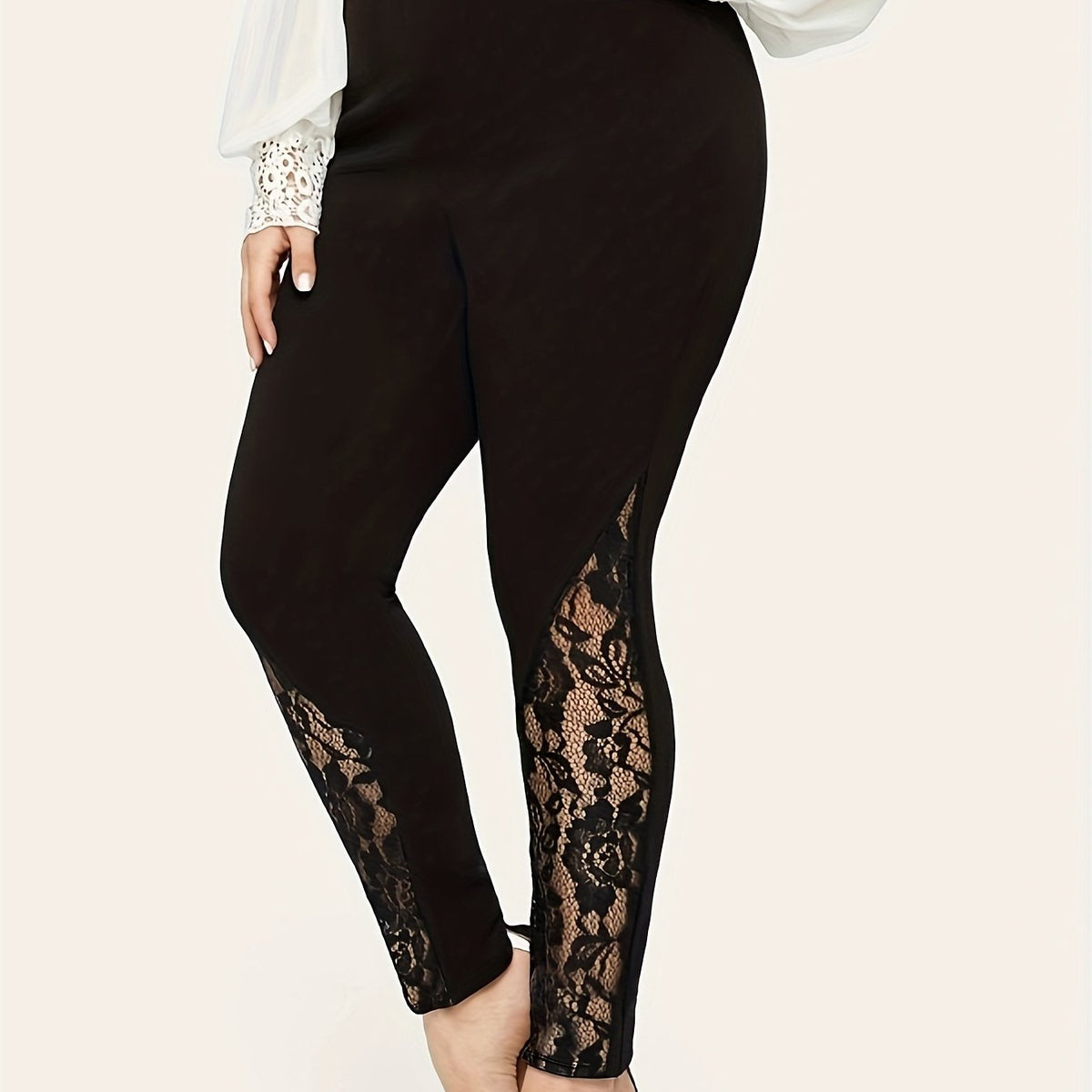 Floral Jacquard Lace High Rise Skinny Pants Plus Size
