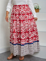  Tribal Print Ruffle Trim Smock Maxi Skirt