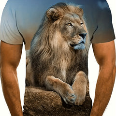 Men's Lion Print Short Sleeve T Shirt - Spring Summer