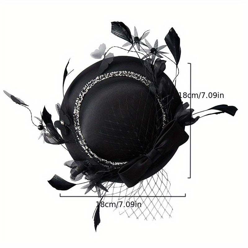 Feather Bowknot Veil Fascinators Hats For Women French Style Bridal Wedding Tiar