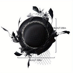 Feather Bowknot Veil Fascinators Hats For Women French Style Bridal Wedding Tiar