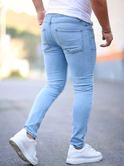 Men's Slim Fit Cotton Jeans, Solid Mid Stretch Denim Pants