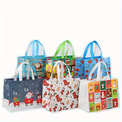 6pcs Christmas Gift Bags with Reinforced Handles Non Woven Christmas Tote Bags