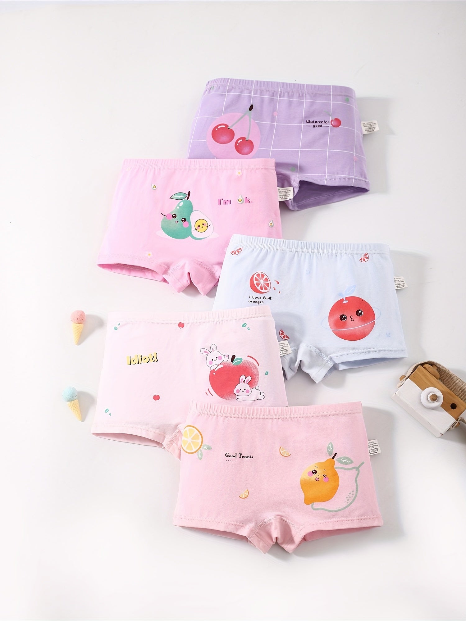 5 Pack Cartoon Fruit Printed Girls' Panties