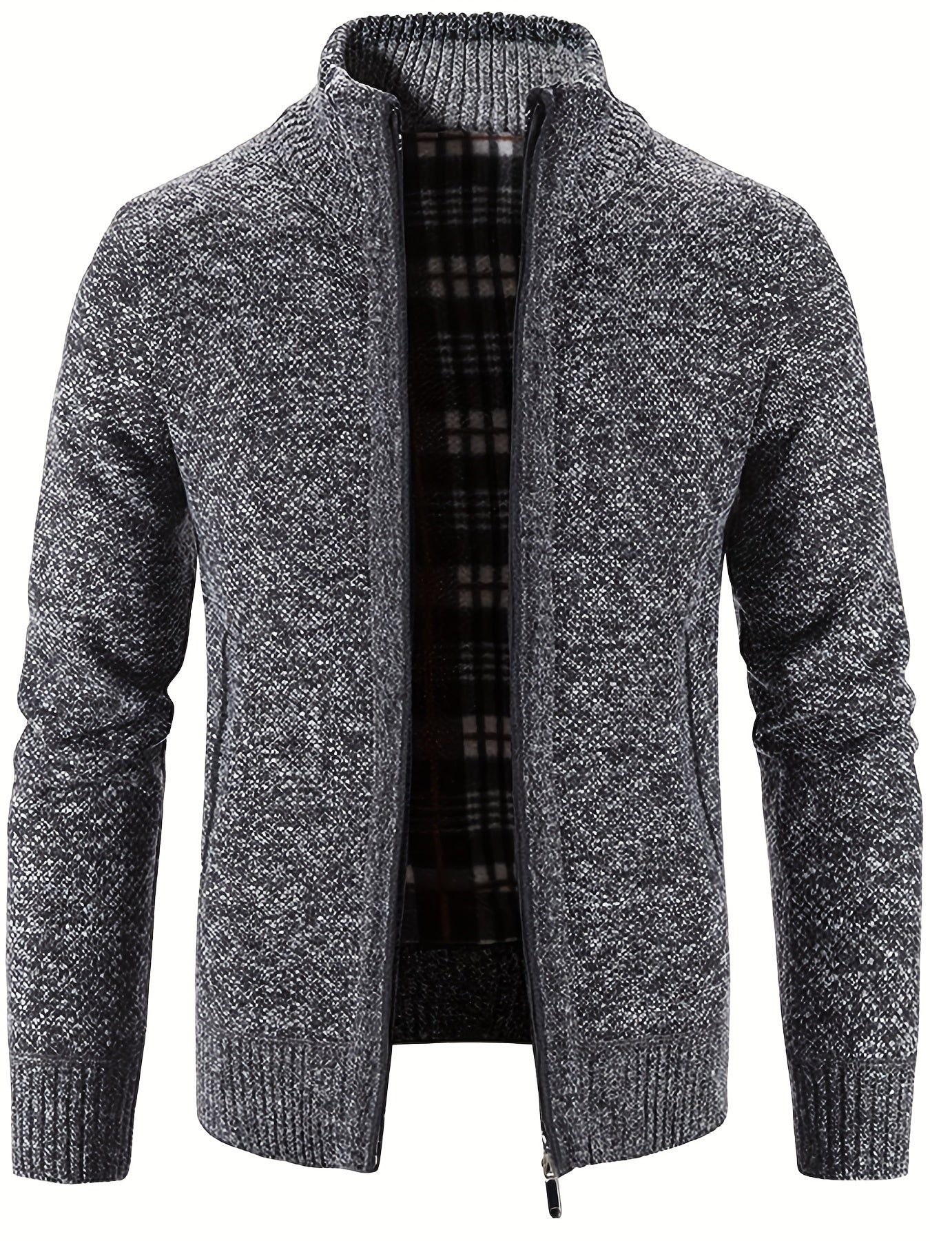 Men's Warm Stand Collar Fleece Jacket Semi-Formal Solid Zip Up Cardigan