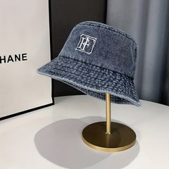 Embroidery Denim Bucket Hat Washed Distressed Vintage Basin Hat