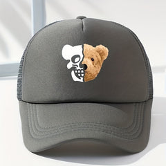 Skull Bear Print Trucker Hat Hip Hop Mesh Baseball Cap