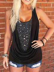  Colorblock Leopard Ruched Tank Top