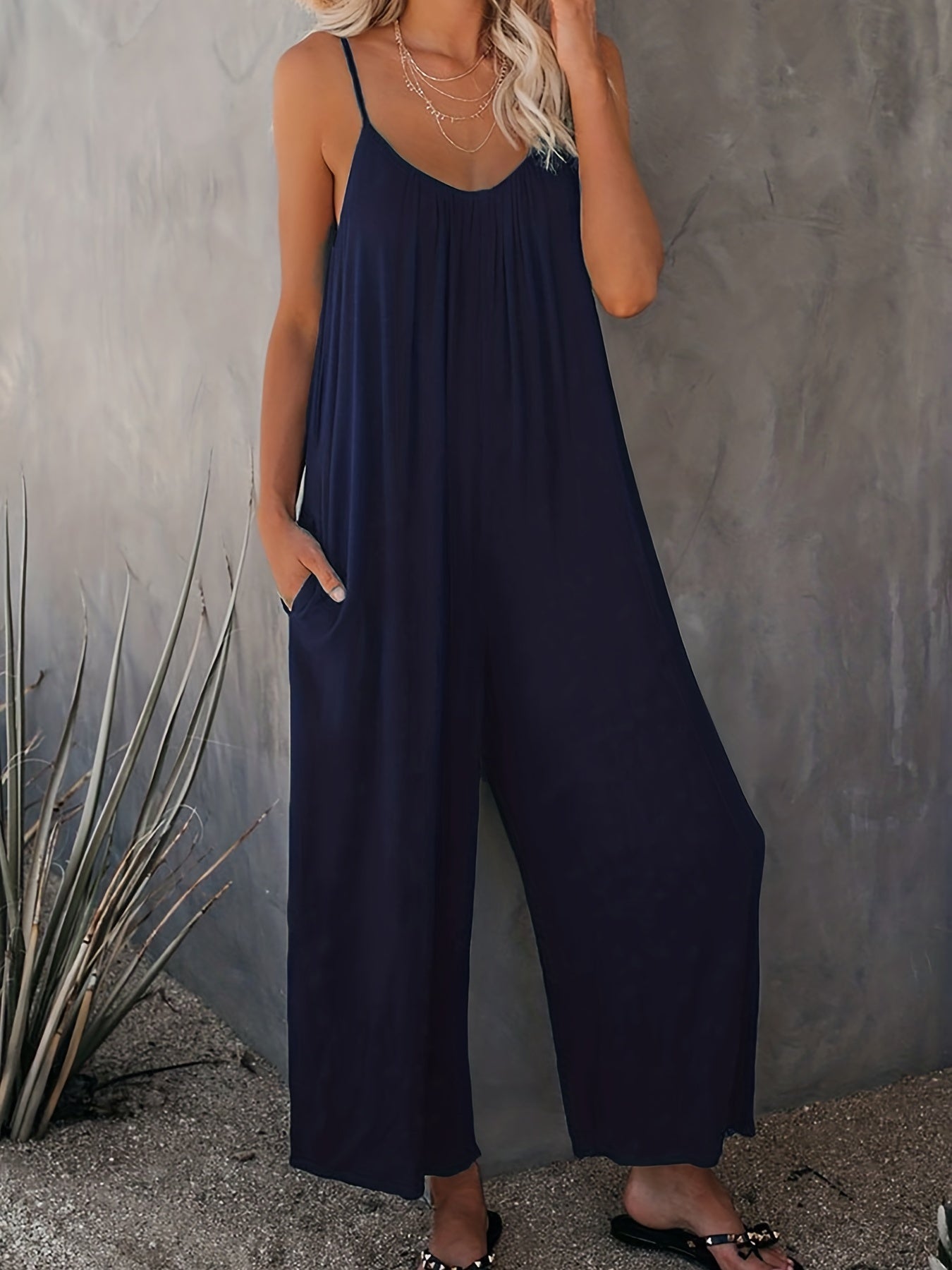  V Neck Wide Leg Summer Jumpsuit