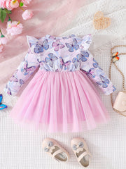 Sweet & Baby Girls Butterfly Print Mesh Dress