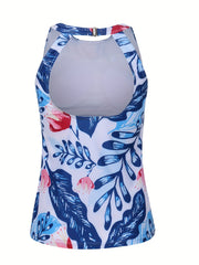  Vacay Tankini Set Women's Plus Tropical Print Halter Neck Top Swimsuit
