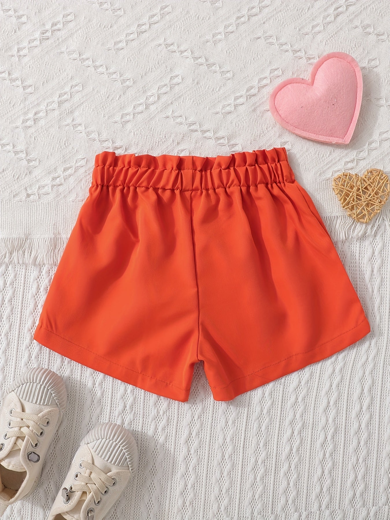 Toddler Girls Heart Graphic Paperbag Waist Casual Sports Track Shorts